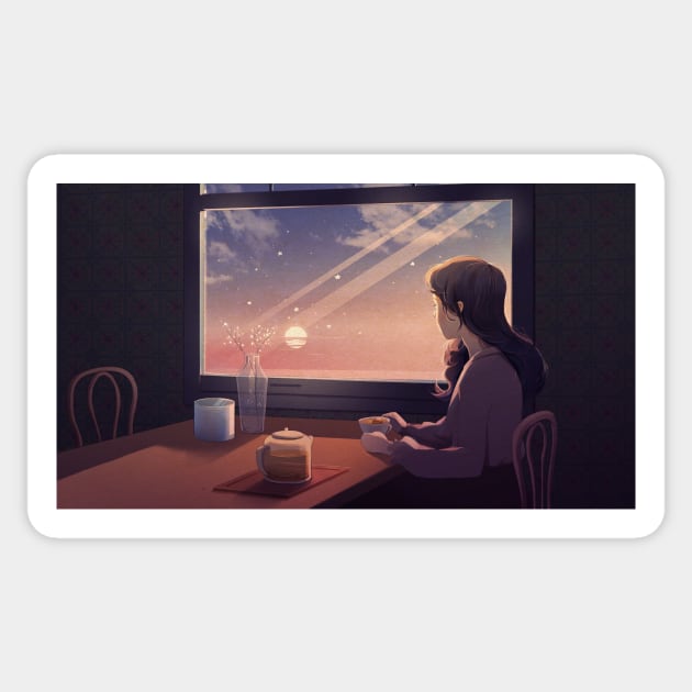 Gazing into the Sunset Sticker by yunzhen_ho